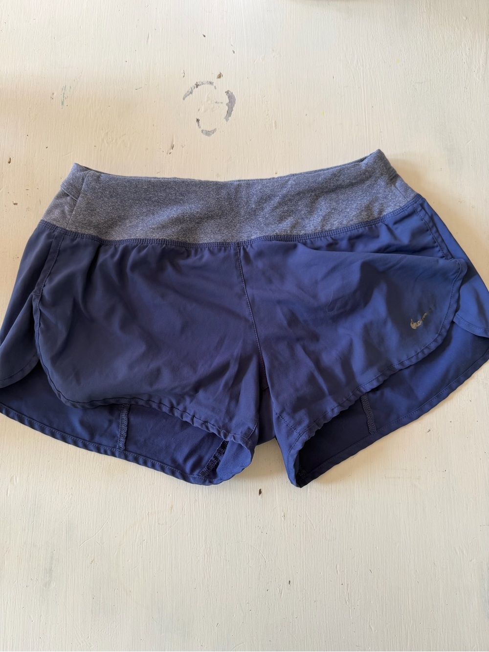 Nike Women's Navy Athletic Shorts with Gray Waistband